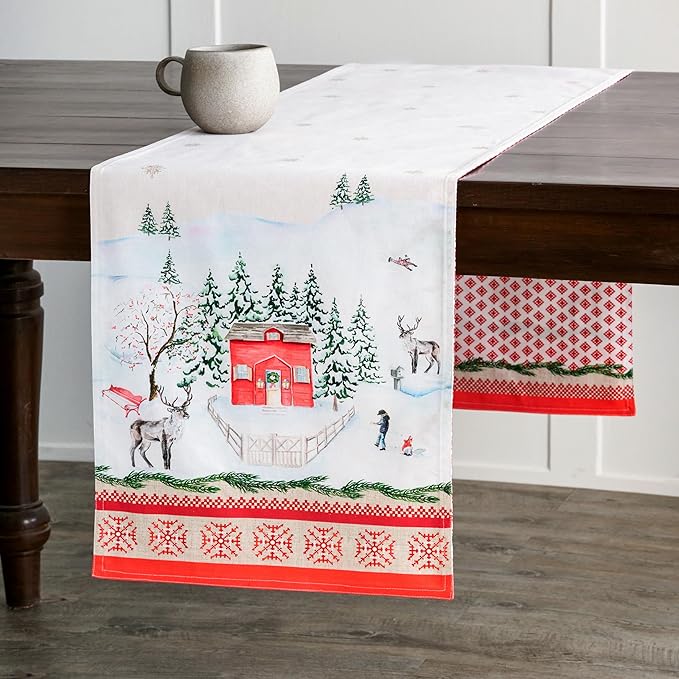 Maison d' Hermine Table Runner 100% Cotton Double Layer Table Runners 108 inches Long for Thanksgiving Christmas Decorations Home Kitchen Dining Party Wedding (Rural Christmas, 14.5" x 108")