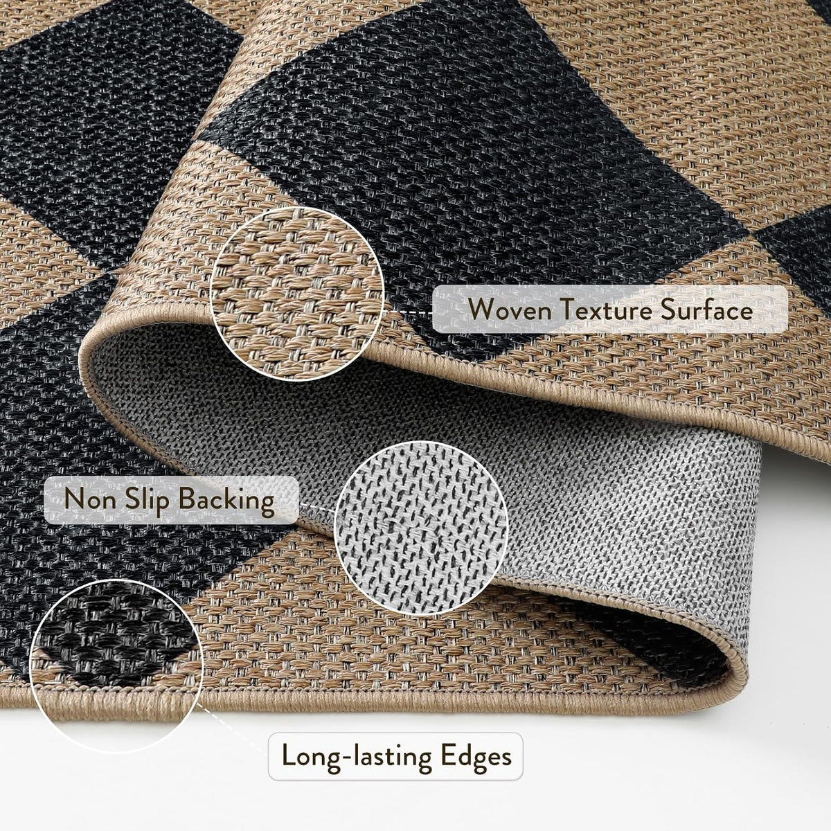 Lahome Checkered Easy Jute Non Slip Kitchen Runner, 2'6"x8' Wash...