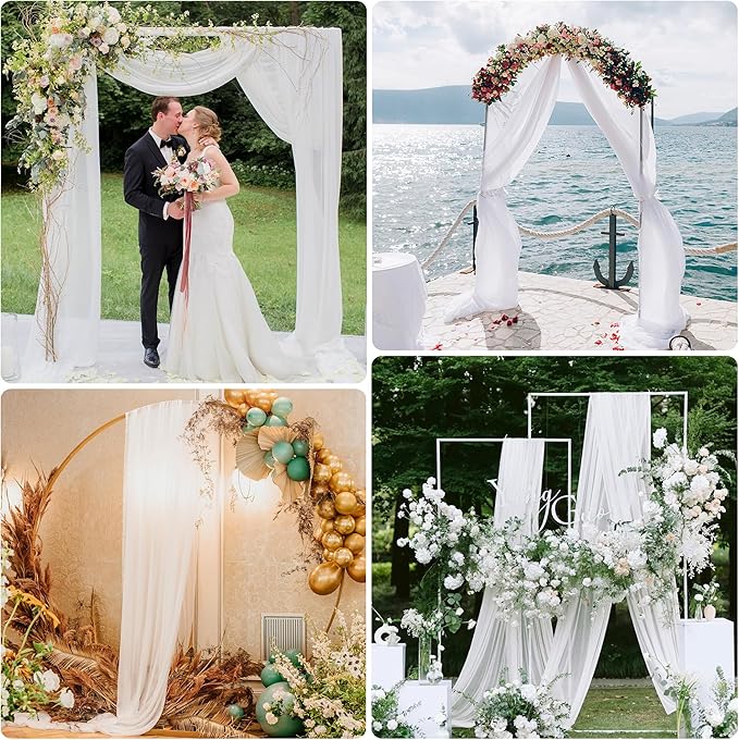 Wedding Arch Draping Fabric 2 Panels 28.7" x 20FT White Sheer Chiffon Backdrop Drapes for Wedding Ceremony Birthday Party Bridal Shower Outdoor Decoration