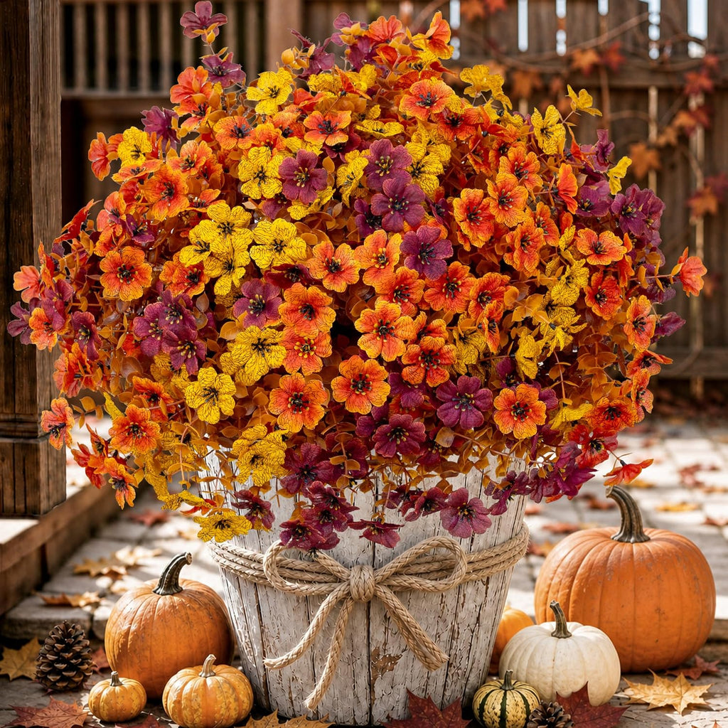 axylex artificial fall flowers outdoor fake mums (brownorangeyellow, front angle view