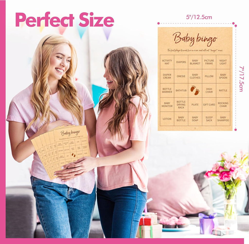Baby Shower Bingo Game, 50 Bingo Cards Perforated Calling Cards Bingo Games for Baby Shower, Bridal Wedding Shower