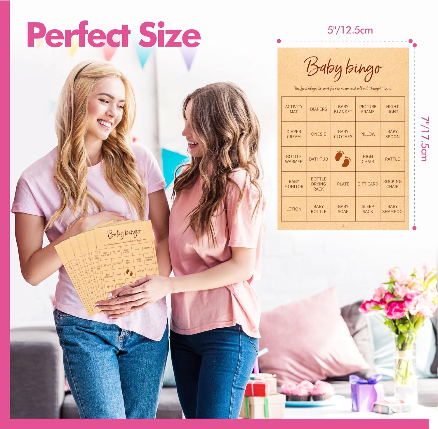 Baby Shower Bingo Game, 50 Bingo Cards Perforated Calling Cards Bingo Games for Baby Shower, Bridal Wedding Shower