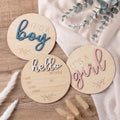 Gender Reveal Sign for Baby Birth: 3Pcs It's A Boy Girl & Hello World Announcement Sign for Hospital - Wooden Newborn Welcome Board for New Boys and Girls