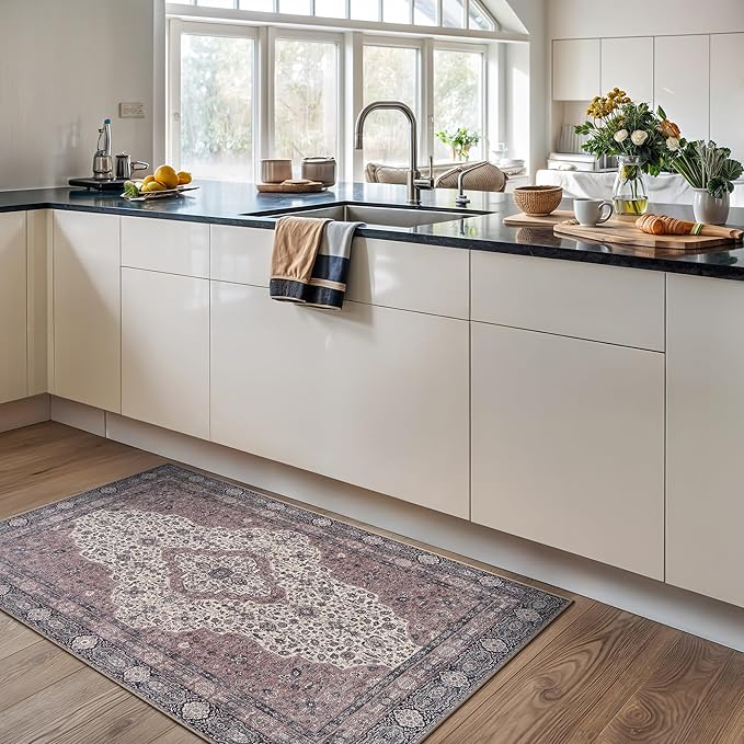 Bloom Rugs Washable Non-Slip 3' x 5' Rug - Cream/Green Traditional Medallion Area Rug for Living Room, Bedroom, Dining Room, and Kitchen - Exact Size: 3' x 5'