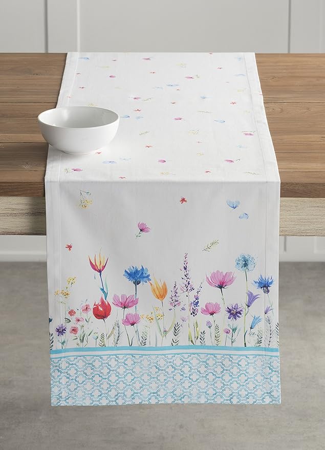 Maison d' Hermine Table Runner 100% Cotton Single Layer Table Runners 72 inches Long Decorative for Home Kitchen Dining Party Wedding Bridal Shower Spring Summer (Flower in The Field, 14.50" x 72")