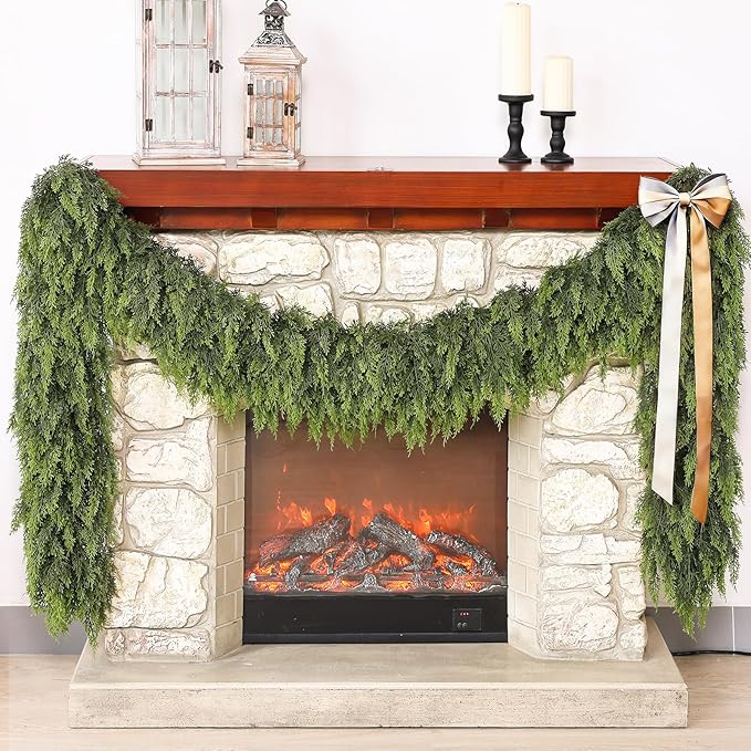 Real Touch Cedar Garland - Artificial Christmas Garlands Faux Green Cedar Fake Pine Needles Garland for Fireplace,Table, Stairs, Mantle, Window,Indoor Outdoor,Home,Holiday Decor(1 PCS,16 FT)