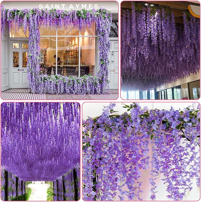 Wisteria Hanging Flowers,Fake Hanging Flowers,Wisteria artificiales Garland for Home Wedding Arch Floral Party Garden Ceremony Outdoor Decor,3.6 feet Long(36,Purple)