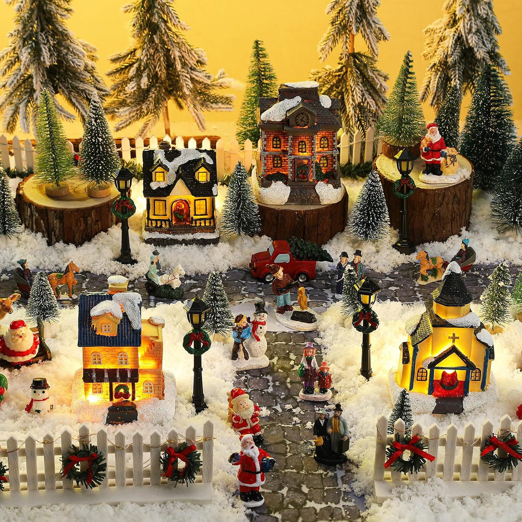 wettarn 27 pcs lighted christmas village houses figurines, main product view