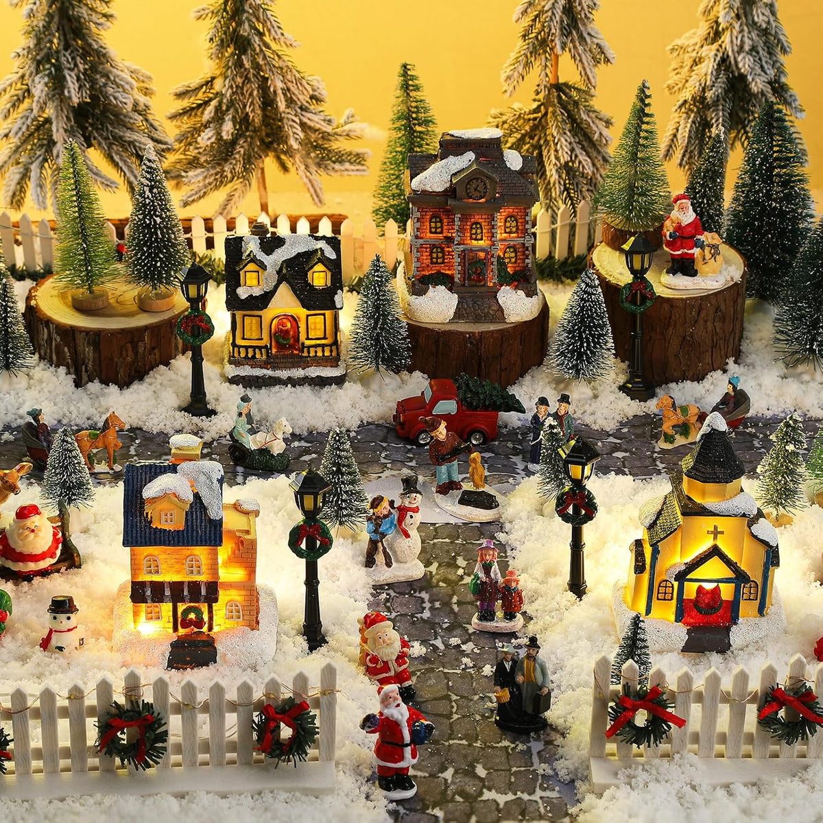 wettarn 27 pcs lighted christmas village houses figurines, main product view