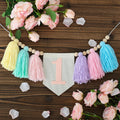 Pastel Macaron one high chair banner Handmade First Birthday High Chair Banner for 1st Baby Girls Fun To Be One Birthday Party Decorations Princess Photoshoot Props