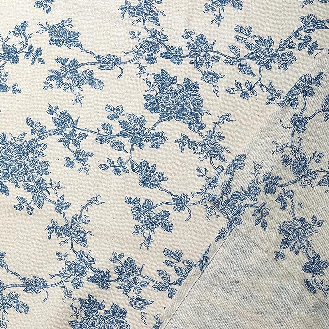 Pastoral Rectangle Tablecloth - 60 x 84 Inch - Beige Linen Table Cloth - Washable Table Cover with Dust-Proof Wrinkle Resistant for Restaurant, Picnic, Indoor and Outdoor Dining, Floral (Dark Blue)
