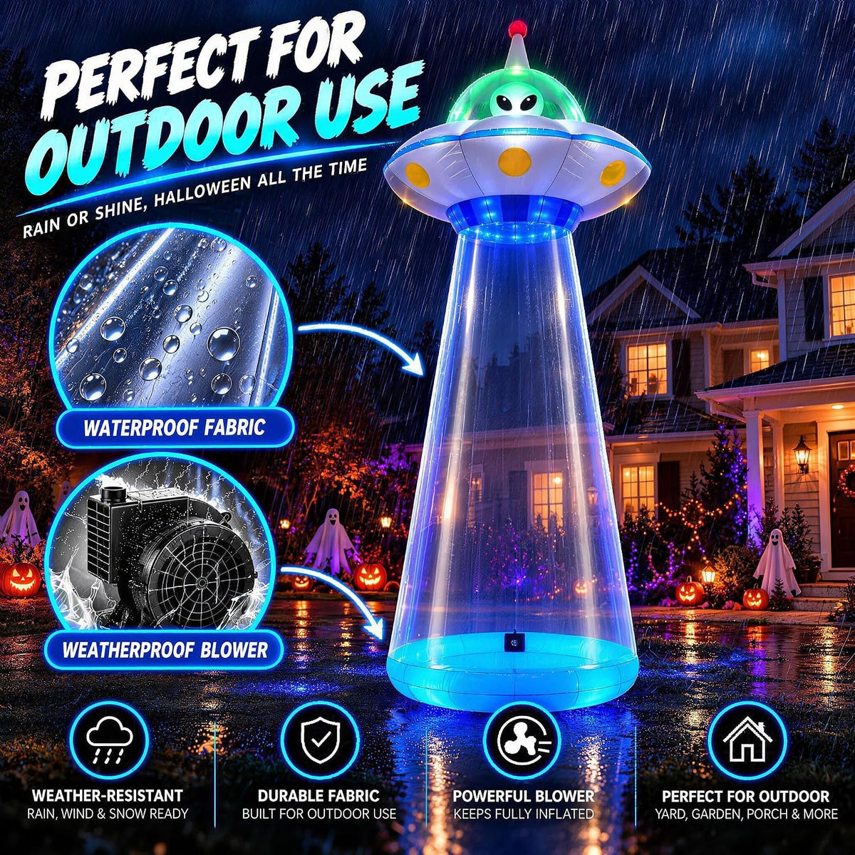 ZPISF 11 FT Halloween Inflatables UFO with Rotating LED Outdoor Decorations