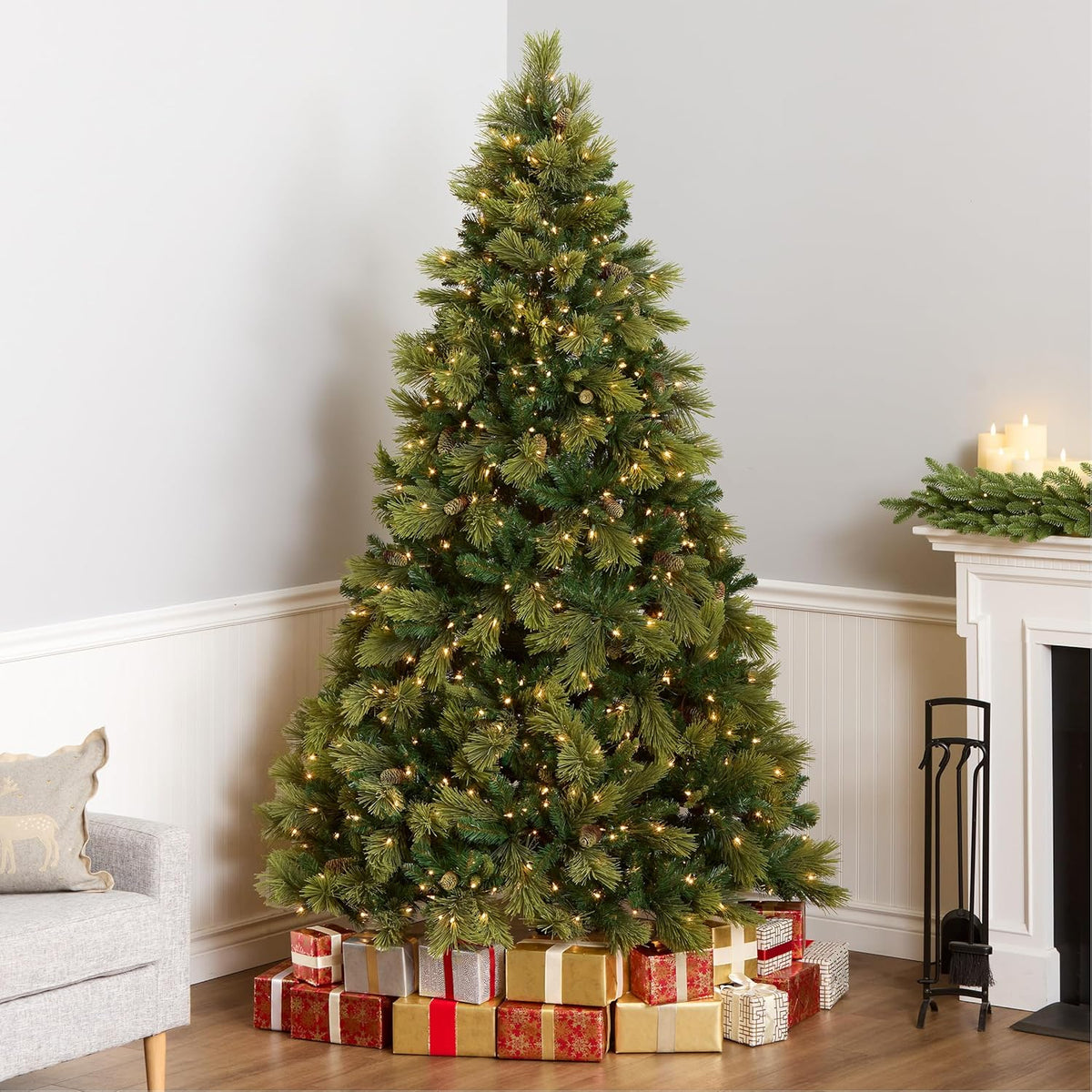 national tree company 7.5ft pre-lit carolina pine artificial shown in use