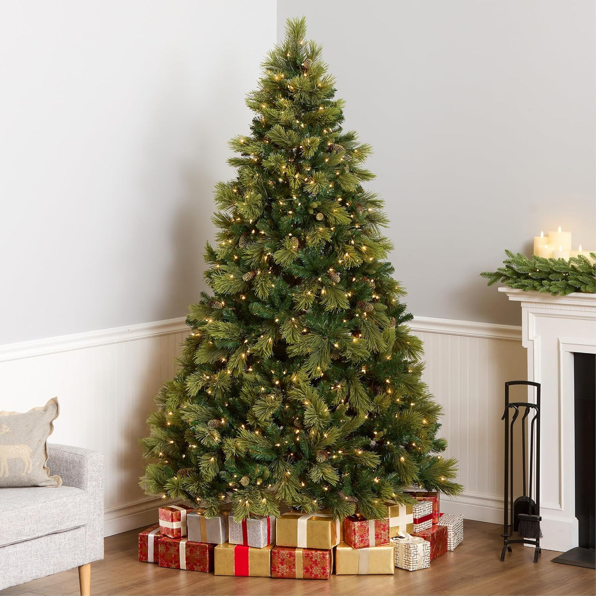 national tree company 7.5ft pre-lit carolina pine artificial shown in use