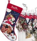 Santa on Chimney Needlepoint Christmas Stocking - Personalized Name Embroidery Family Holiday Keepsake Décor