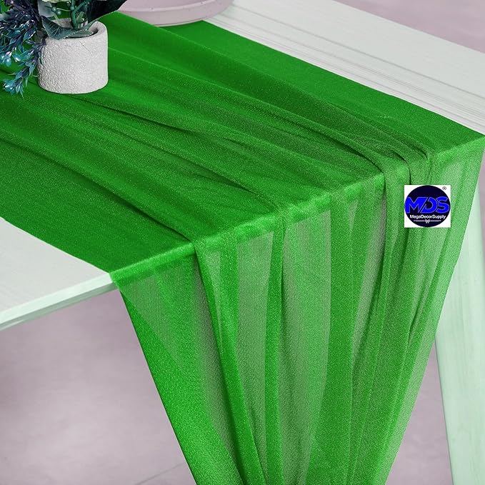 MDS 2 Pack 10ft Chiffon Table Runner 29 x 120 Inches Sheer Wedding Runner Romantic Rustic Table Runner for Wedding Decorations, Birthday Parties, Bridal Shower Party Arch Decor - Green