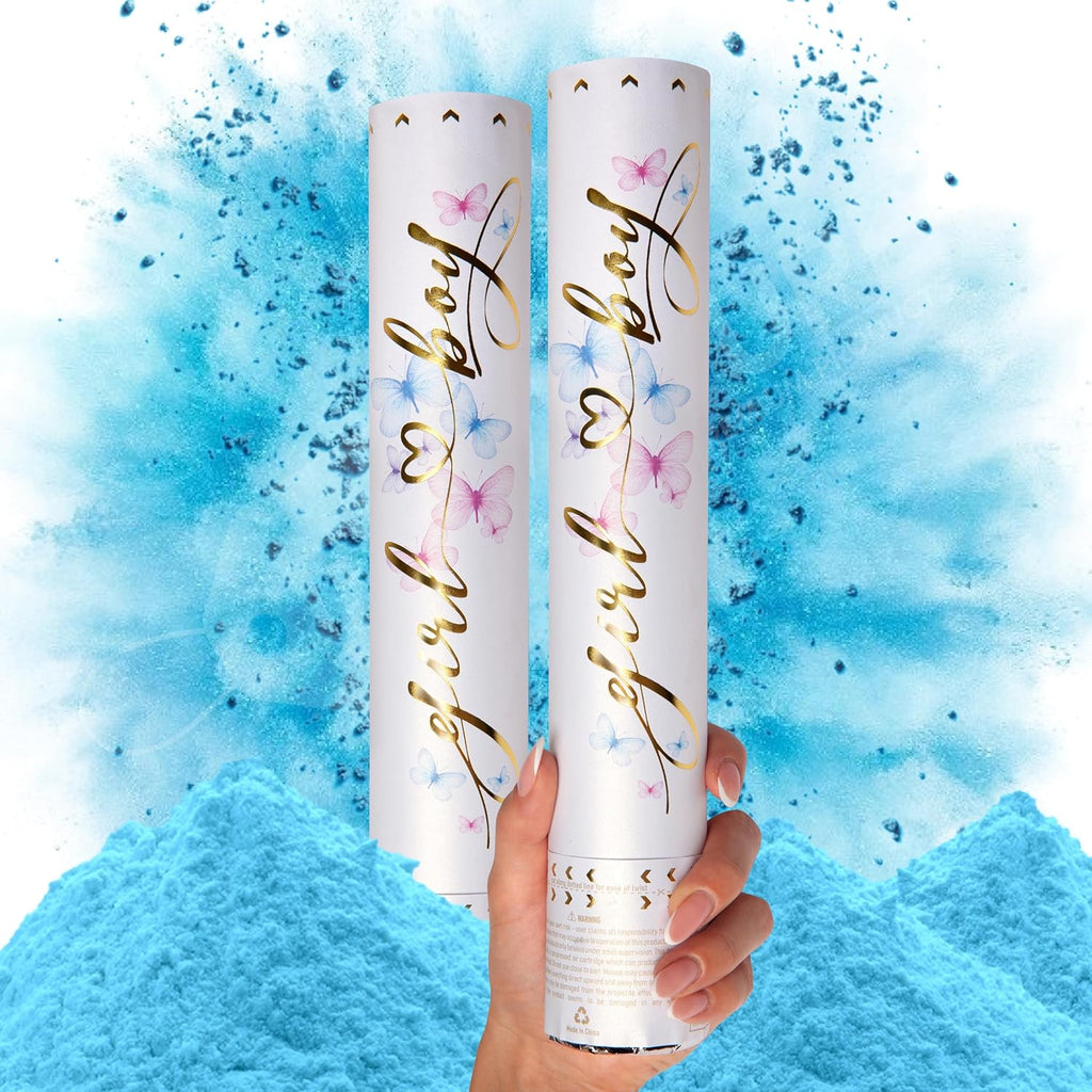 PrimePure Gender Reveal Confetti Cannon, Biodegradable Blue Powder, 2 Pack