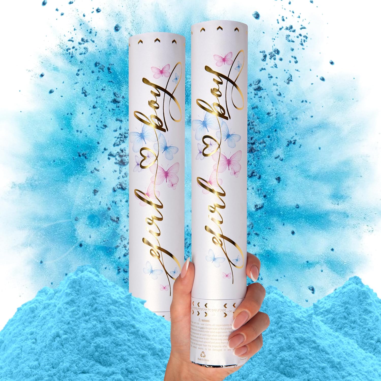 PrimePure Gender Reveal Confetti Cannon, Biodegradable Blue Powder, 2 Pack