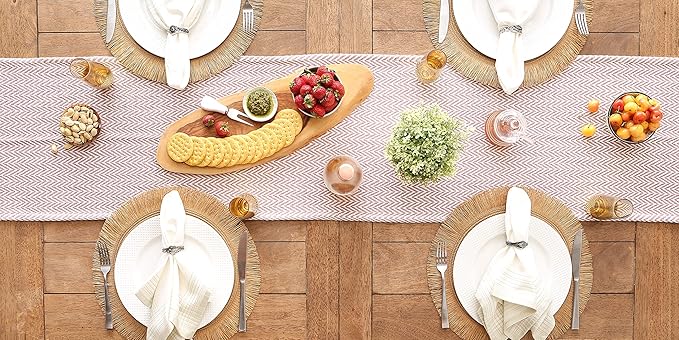 DII Woven Basic Tabletop Collection Chevron Table Runner, 15x72, Pale Mauve