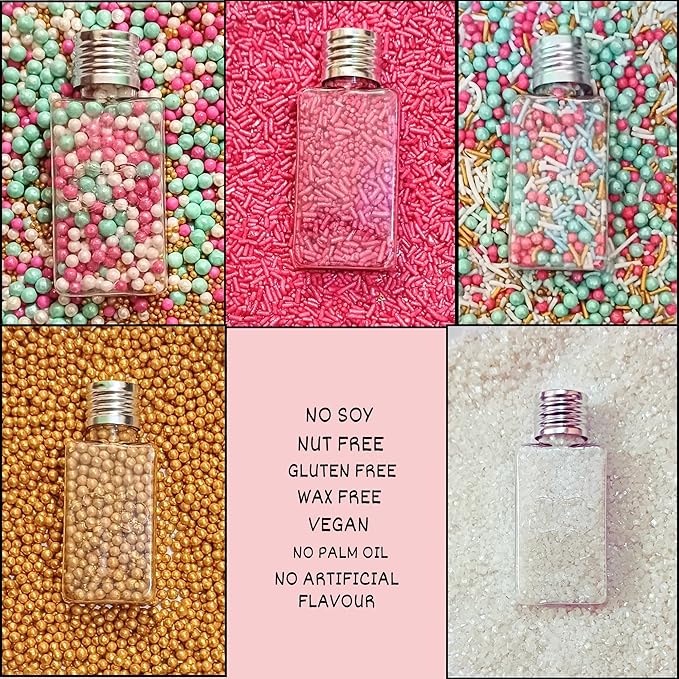 Confect Sprinkles – Princess Party Edible Sprinkles | Mix with Golden Pearl, Blue & White Dragees, , Mint green, White Sparkling Sugar & Pink Jimmies | Vegan, Gluten-Free Cake & Cupcake Decorating Topping - 5 Oz