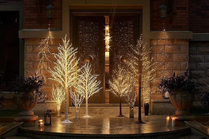 LITBLOOM Birch Garland with Lights 6FT 120 Fairy Lights Plug in, Lighted White Twig Vine Garland for Home Mantle Wall Christmas Decoration Inside Outside