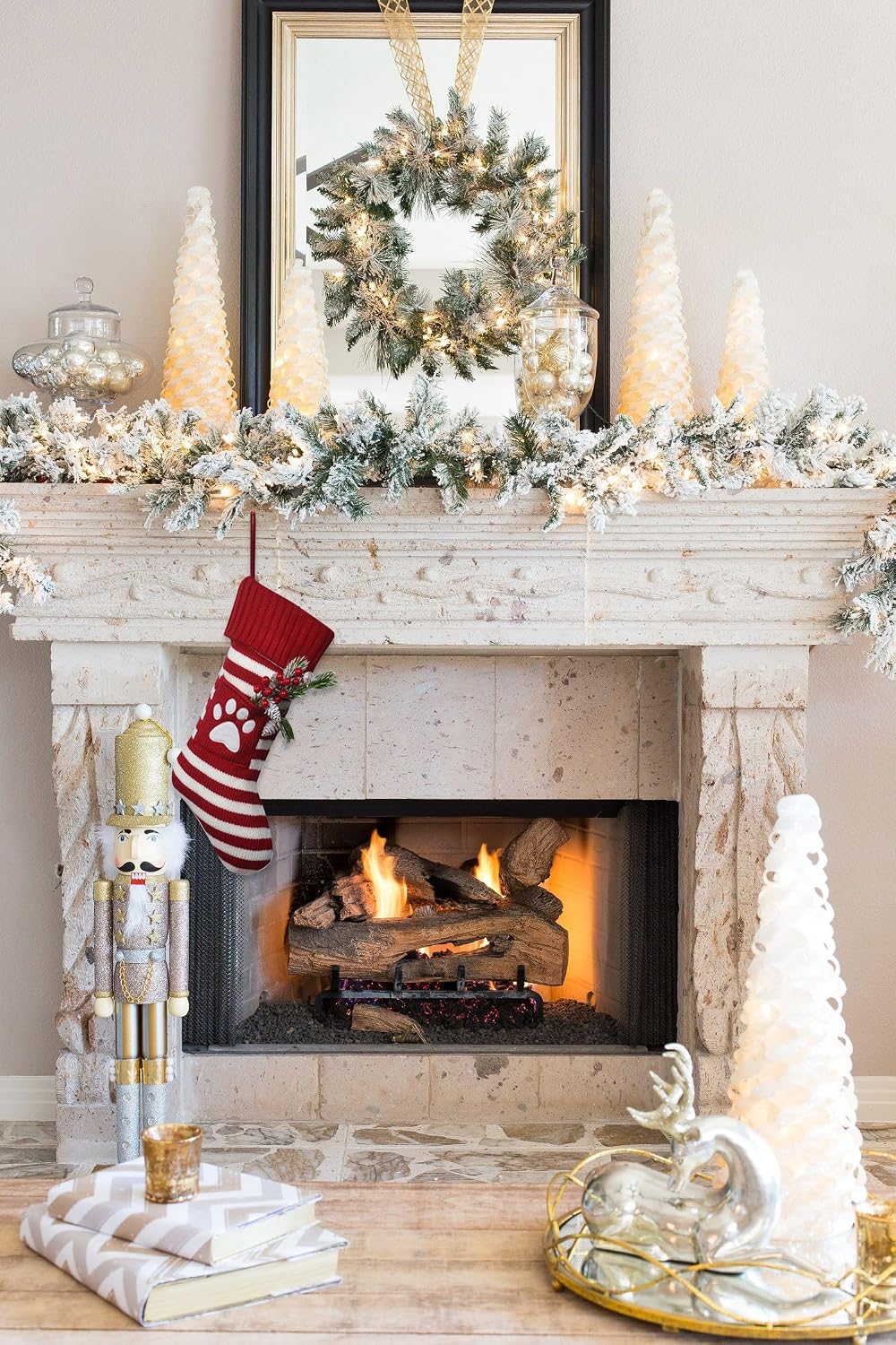 Estivaux Large Christmas Stockings Xmas Fireplace Hanging Stockings Burgundy Red Knit Stocking White Stripes Stockings Gift Holding Bag for Home Christmas Decorations Party Favor Supplies