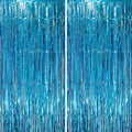 2 Pack Retro Blue Foil Fringe Backdrop Curtains, Tinsel Streamers Party Decorations, Fringe Backdrop, Door Shimmer for Retro Theme Party