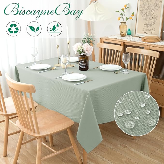 Biscaynebay Tablecloth for Rectangle Tables-90x132 Inch Sage Outdoor Picnic Table Cover-Rectangular Folding Reusable Table Cloths Water Resistant for Kitchen Camping Dining Room Patio Banquet Party