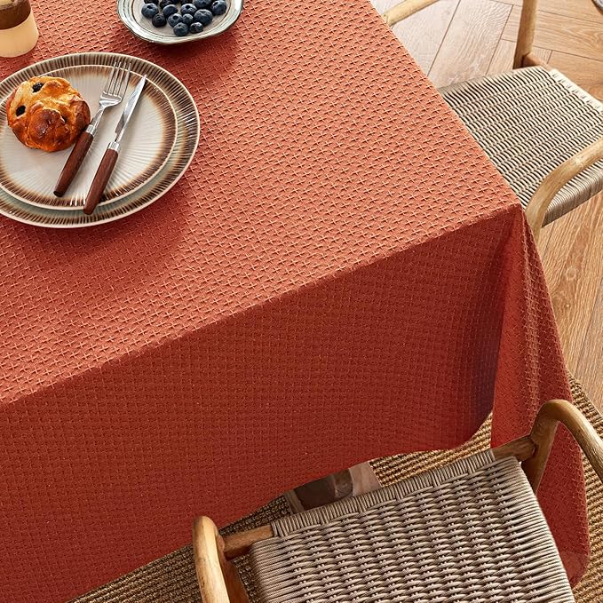 MIULEE Fall Tablecloth Burnt Orange Linen Cottton Table Cloth Rectangle Waterproof Spillproof Cross-Star Textured Decorative Farmhouse Style for Dining Party Weddings 60x84 Inch