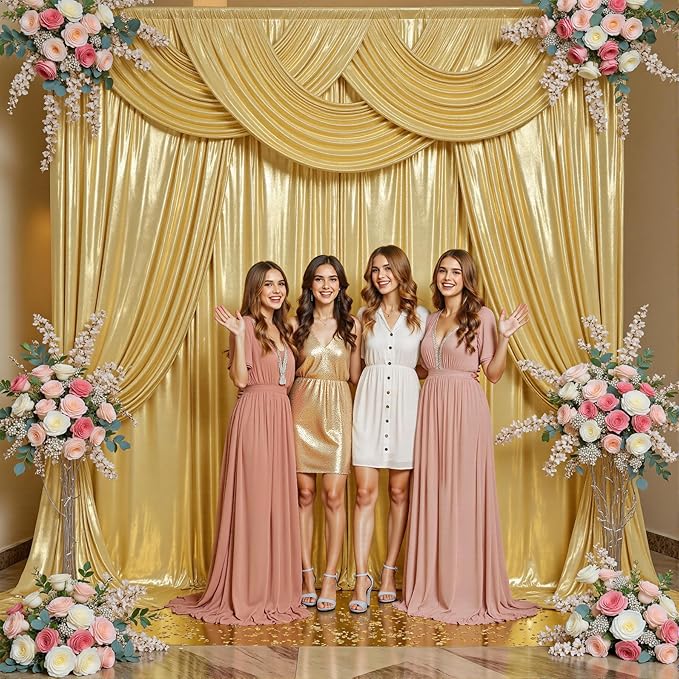 20x10ft Thick Gold Glitter Backdrop Curtain Panels for Parties, Wrinkle Free Sparking Sequin Backdrop Drapes, 4 Panels 5x10ft Shimmer Photo Back Drop Cloth for Wedding Birthday Photography