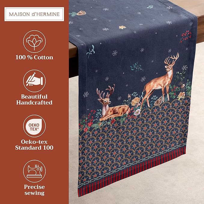 Maison d' Hermine Table Runner 100% Cotton Single Layer Table Runners 108 inches Long for Thanksgiving Christmas Decorations Home Kitchen Dining Party Wedding (Christmas Joy, 14.5" x 108")
