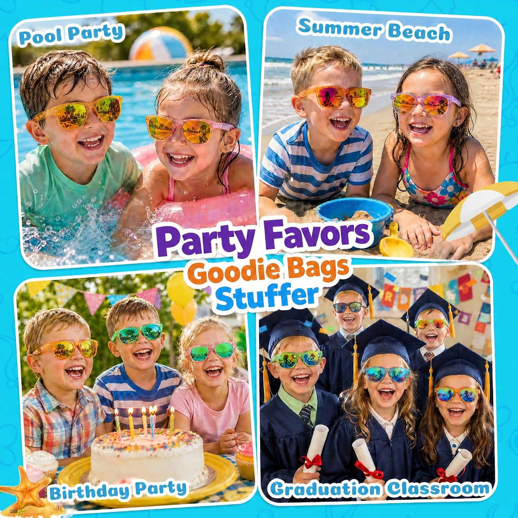 Froman Kids Sunglasses Bulk - Party Favors for Boys Girls Ages 3-8, Neon Colors with UV 400 Protection