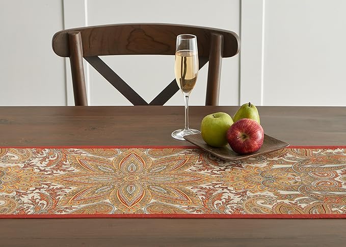 Maison d' Hermine Table Runner 100% Cotton Single Layer Table Runners 48 inches Long for Thanksgiving Christmas Decorations Home Kitchen Dining Party Wedding (Kashmir Paisley, 14.5" x 48")