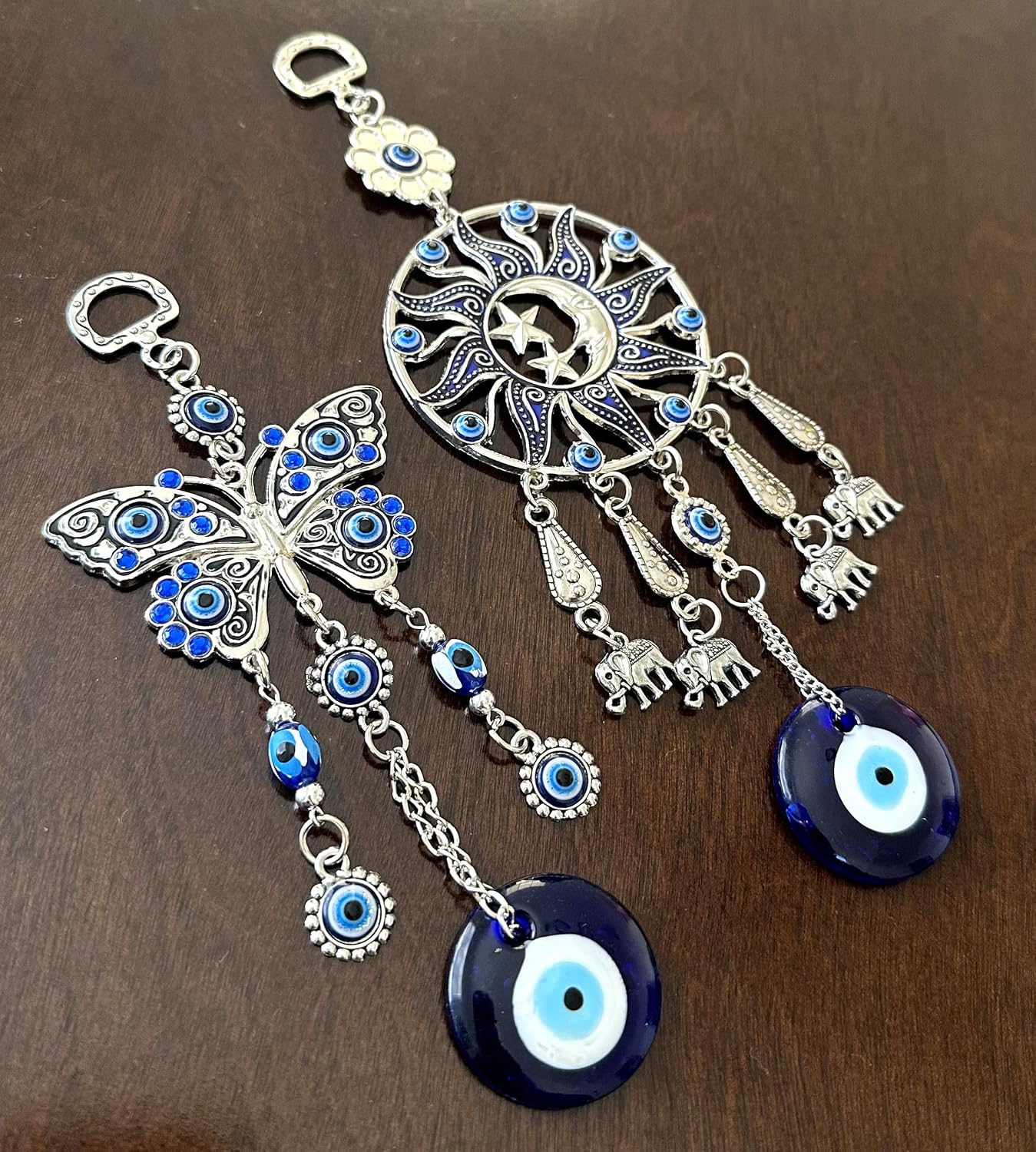 Betterdecor Turkish Blue Evil Eye Hanging Ornament, Butterfly & Sun Moon