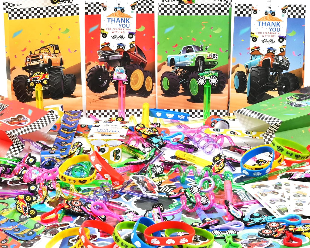 PLOUGVI 232 PCS Party Favors for Truck Birthday Decorations Supplies Truck Party Stuff for Party Goodie Bag Stuffer Pinata Filler Gifts