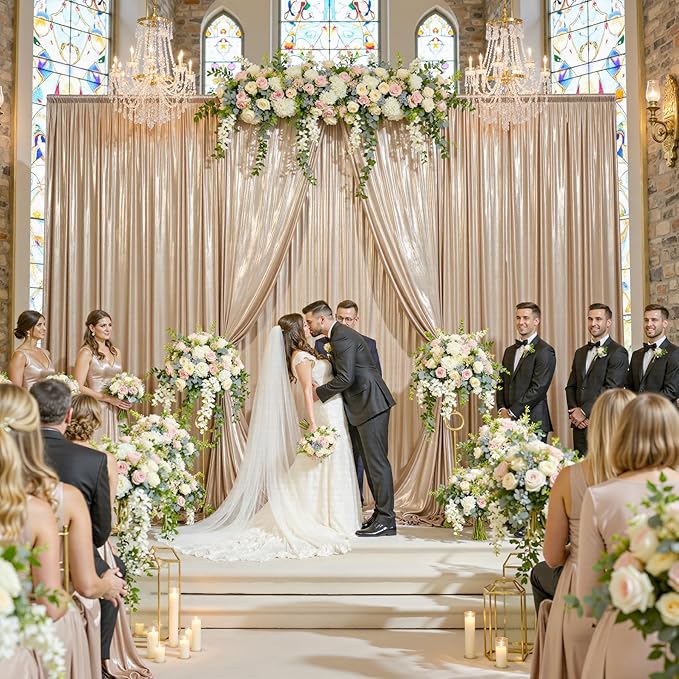 gogoparti 20x10FT Champagne Gold Sequin Backdrop Curtain - 4 Panels of 5x10FT Wrinkle-Free Glitter Drapes for Photography, Birthdays, Weddings & Graduations