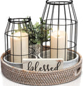 Rustic Farmhouse Lantern Decor Set of 2 - Stylish Decorative Lanterns for Your Living Room, Patio & Porch or Kitchen Dining Table - Modern Indoor/Outdoor Coffee Table Decor for Your Entire Home