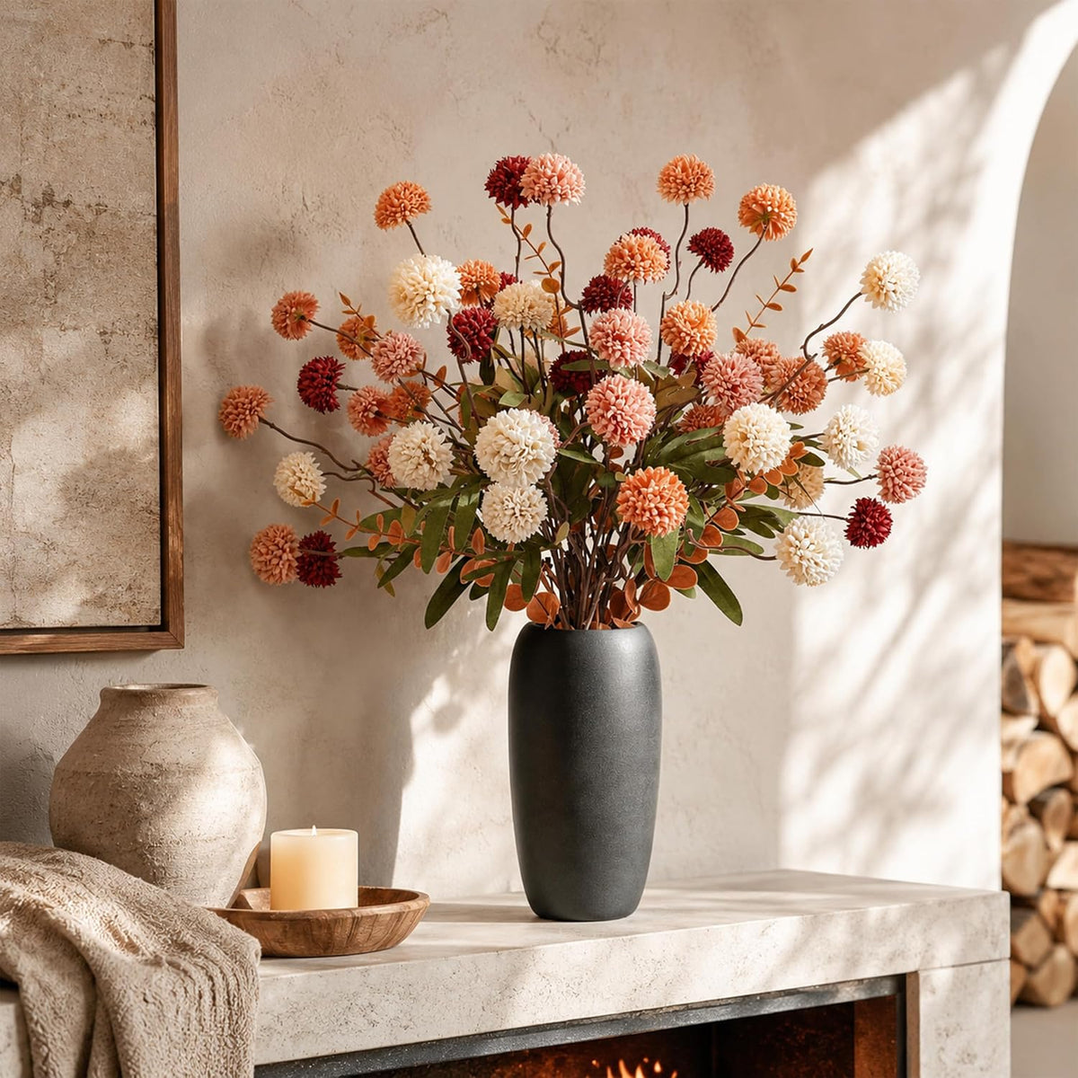 der rose fall artificial flowers with vase, 18, main product view