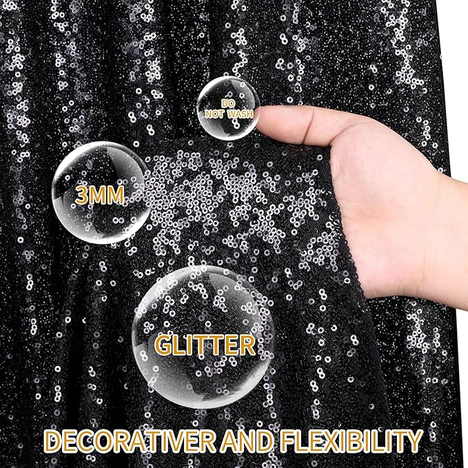Sequin Backdrop 6x8FT Black Halloween Background Sequin Fabric Glitter Backdrop Curtains for Birthday Party Baby Shower Decoration