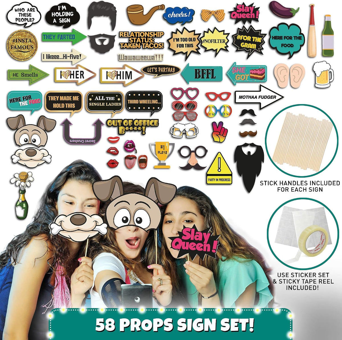 SOUL SHIFT 70 Pc Large Premium Photo Booth Props Set for All Occasions - Wedd...