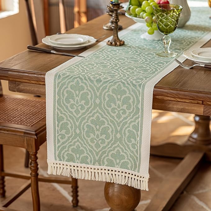 Table Runner 48 Inches Long,Waterproof Boho Table Runner with Tassel Fringe,Table Runners for Party Coffee Table