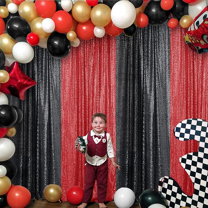 Sugargirl Red Sequin Backdrop Curtain 2 Panels 2FTx8FT Glitter Red Background Drapes Sparkle Photography Backdrop for Party Wedding Birthday Wall Decoration