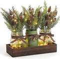 3 Pcs Mason Jar Centerpiece Decorations for Christmas Table Decor Farmhouse Coffee Table Decor Christmas Kitchen and Room Decor,Green