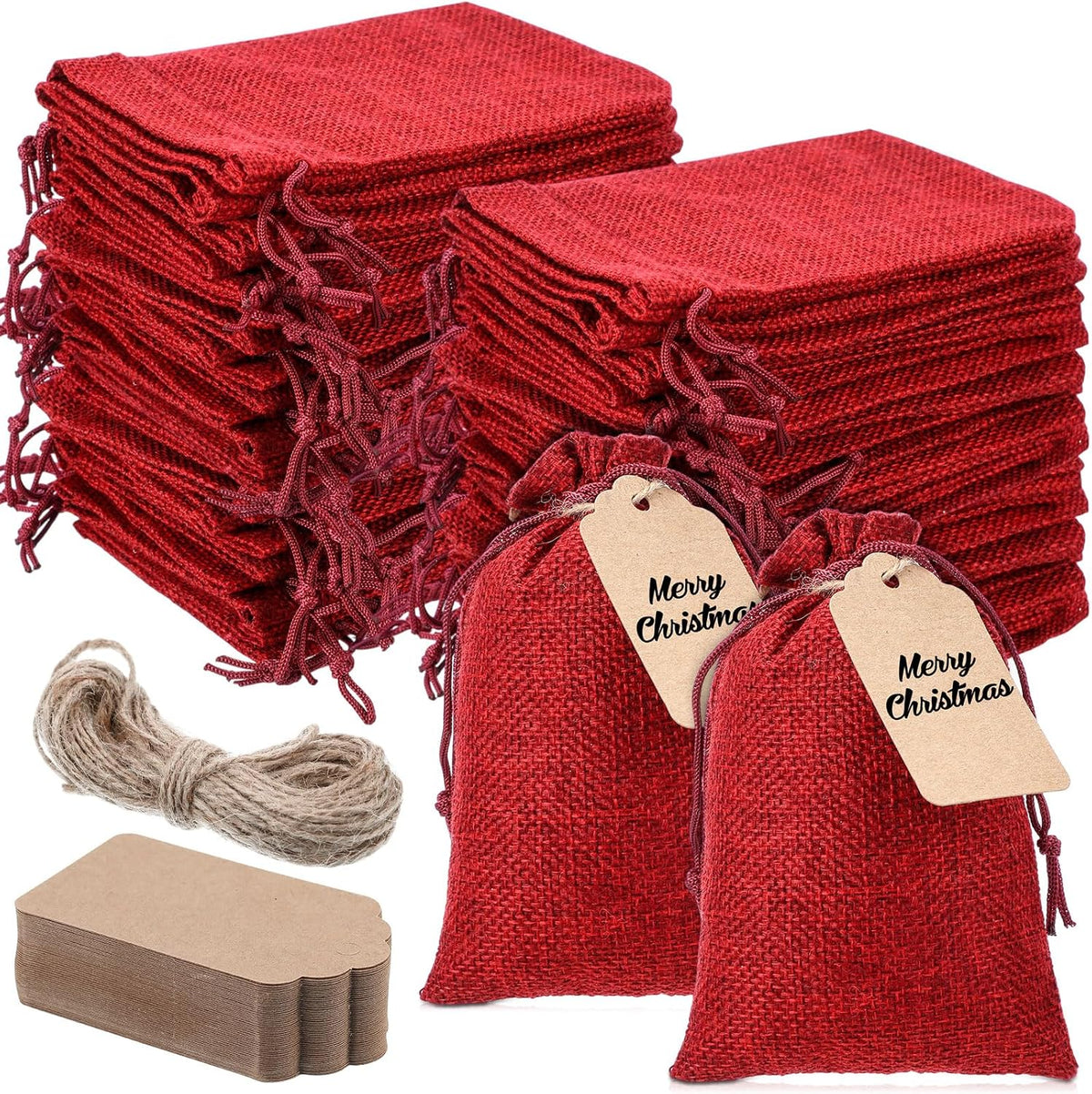 woanger 100 pcs drawstring burlap gift bags 4x6'', main product view