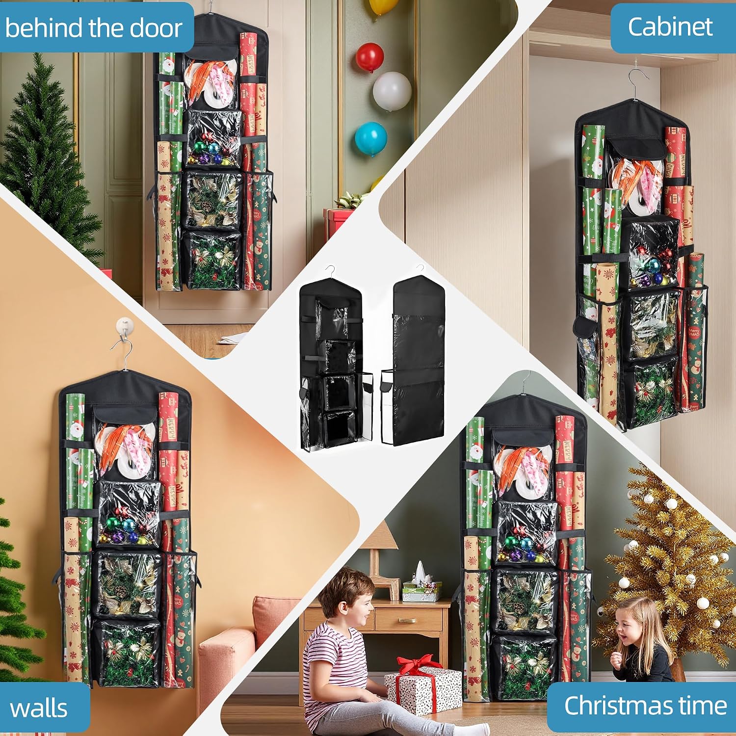 Wrapping Paper Storage Organizer, Double-Sided Gift Wrap Holder, 360° Rotating Gift Bag Storage Organizer for Your Craft, Accessories, Gift Warp Supply, Wrap Ribbon and Stationery