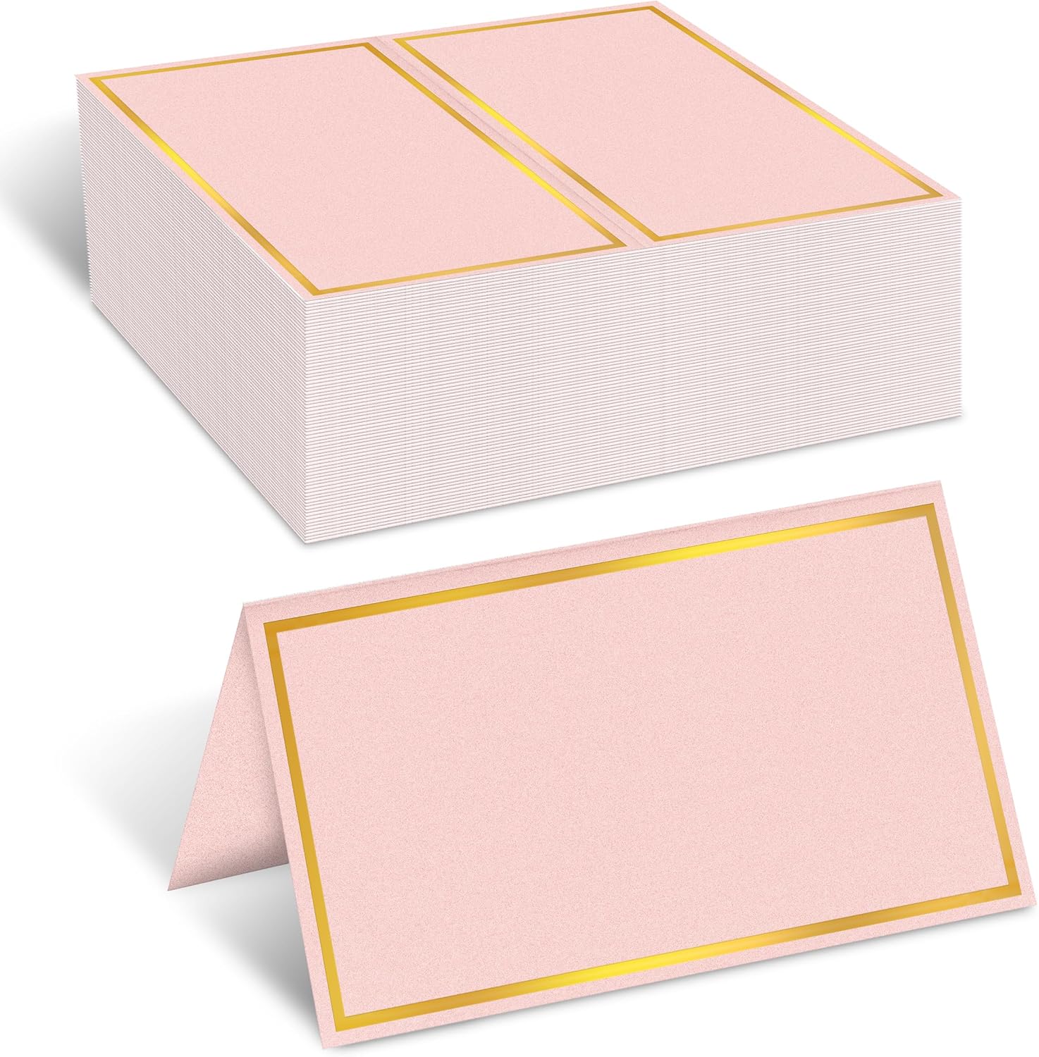 Gold Foil Place Cards for Table Setting，100PCS Table Name Cards | Pearled Tent Cards,250gsm Avery Table Cards for Wedding,Party Buffet, Reserved Seating Sign,Meeting,Banquets, Peach Pink