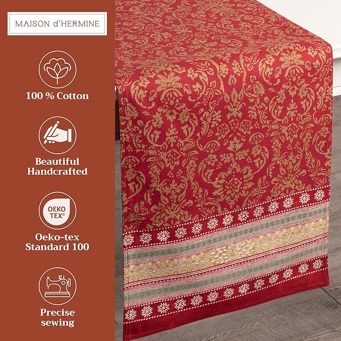 Maison d' Hermine Table Runner 100% Cotton Double Layer Table Runners 108 inches Long Decorative for Home Kitchen Dining Party Baby Shower Wedding Bridal Shower (Sofia, 14.50" x 108")