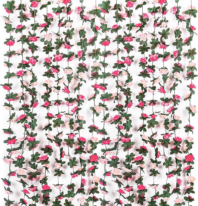 Miracliy 9Pcs 74FT Pink Flower Garland Artificial Rose Arch Vines Fake Spring Floral Garland for Flower Wall Backdrop Wedding Mothers Day Garden Tea Party Decoration