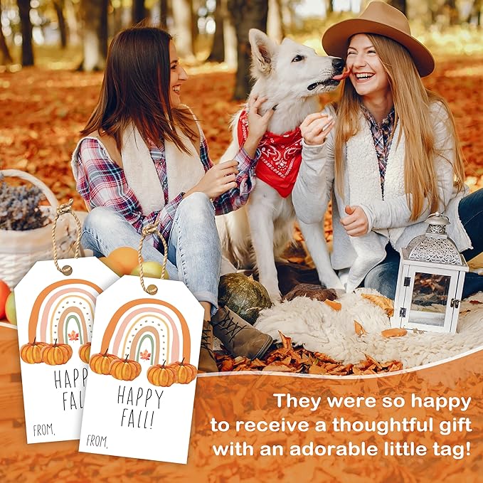 50 Pcs Fall Gift Tags, 2.1"×3.5" Autumn Bohemian Rainbow Thank You Gift Tags for Party Favors, Pumpkin Thanksgiving Gifts Tags for Party Favor - B11