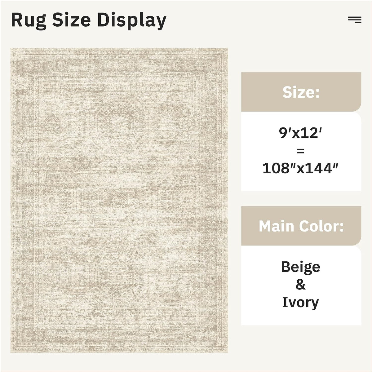 Soalmost 9x12 Area Rugs for Living Room Washable Print Rug Non-Slip Beige